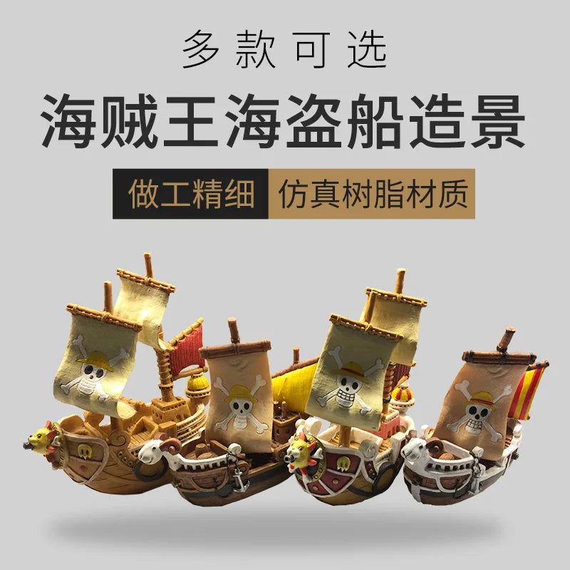 One Piece Anime Figure Meri Pirate Ship Model Toy Fish Tank Landscaping Decorated Pirate Ships Climbing Pet Box Landscaping