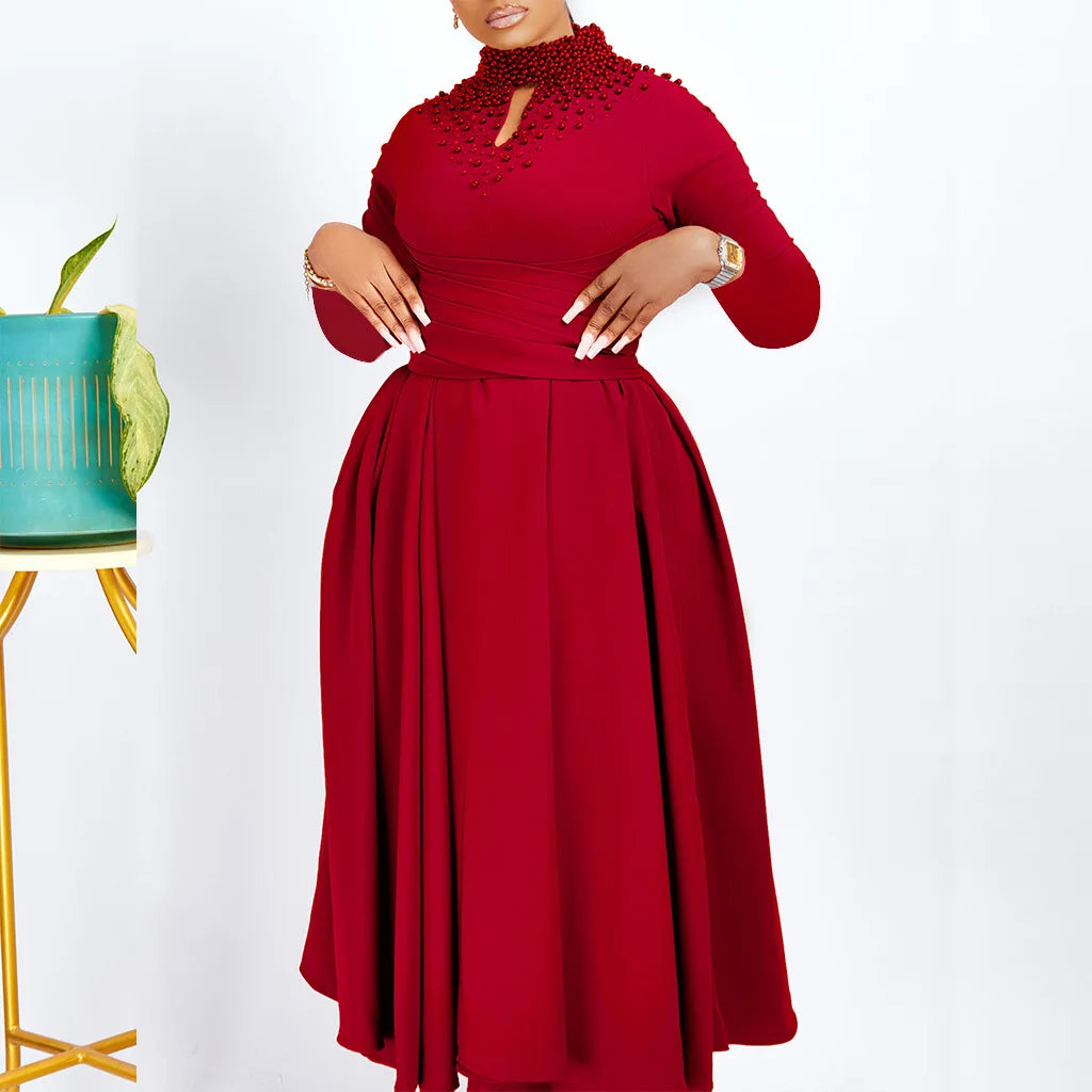 FairyShely 2025 Solid Long Sleeve Plus Size Long Dress Women Hollow Large Big Dresses Lady Cross Push Up Party Tight Curvy Dress