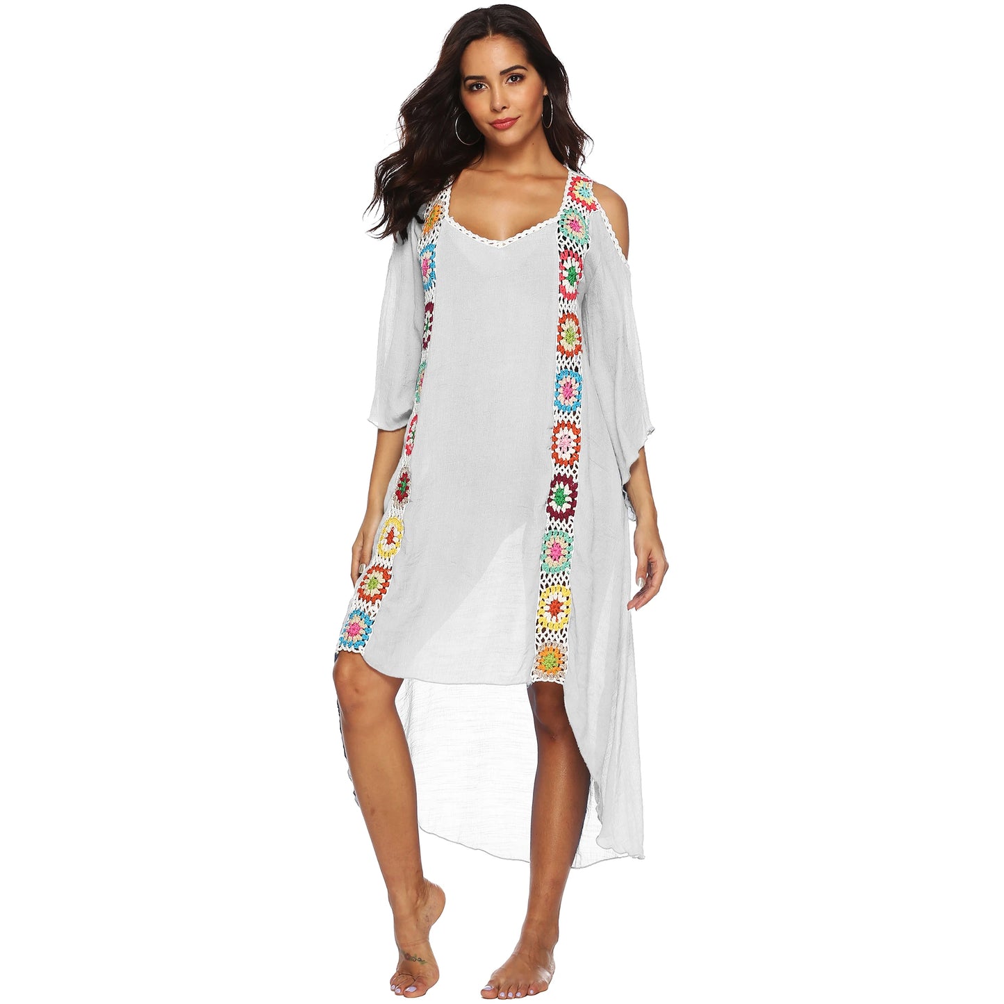Big Size Beach Cover Up Crochet Maxi Dress Swimwear Robe Cover-ups For Women Ups White Pareo Suit Swim Wear xxl Beachwear 2022