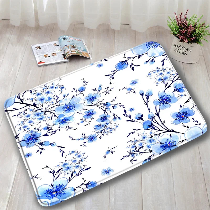 Pink cherry blossom bath mats 3PCs set plant flowers carpet modern print home bathroom decor door rug anti-slip toilet cover mat home improvement