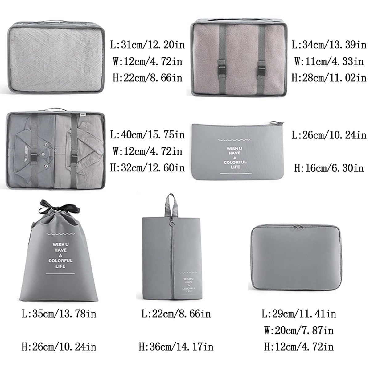 7-teiliges Reise-Organizer-Set, Aufbewahrungstaschen, Koffer, Verpackungswürfel-Set, Koffer, tragbares Gepäck, Kleidung, Schuh-Aufbewahrungstasche, zusammenklappbar.-zmt 