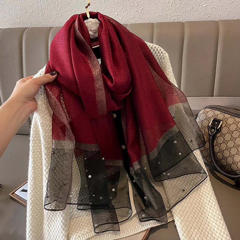2023 Luxury Brand Women Fashion Scarf Plain Solid Silk Linen Shawls Scarves Summer Lady Bandanas Foulard Hijab