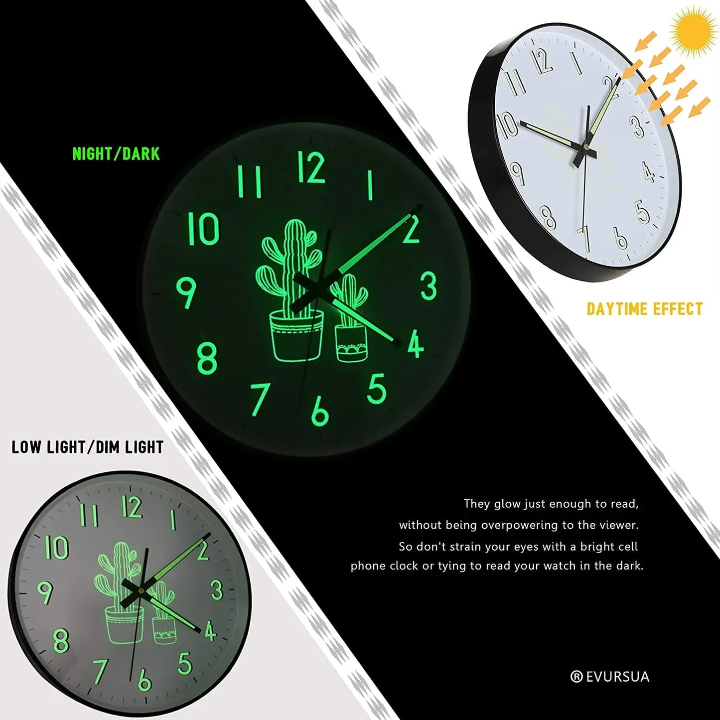 12 Inch Silent Non Ticking Quartz Clocks With Night Light for Bedroom Living Room Kitchen,Large Luminous Home Decoration