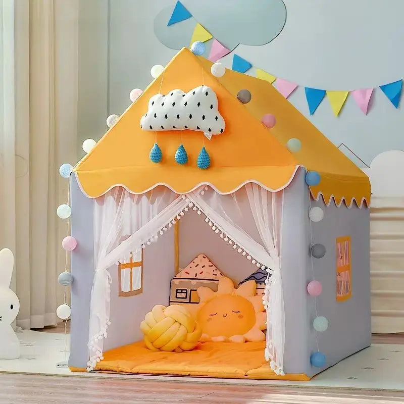 خيمة لعب أطفال كبيرة مقاس 1.35 متر خيمة أطفال قابلة للطي من Wigwam خيمة أطفال Tipi Baby Play House للبنات قلعة أميرة وردية هدايا ديكور غرفة الأطفال