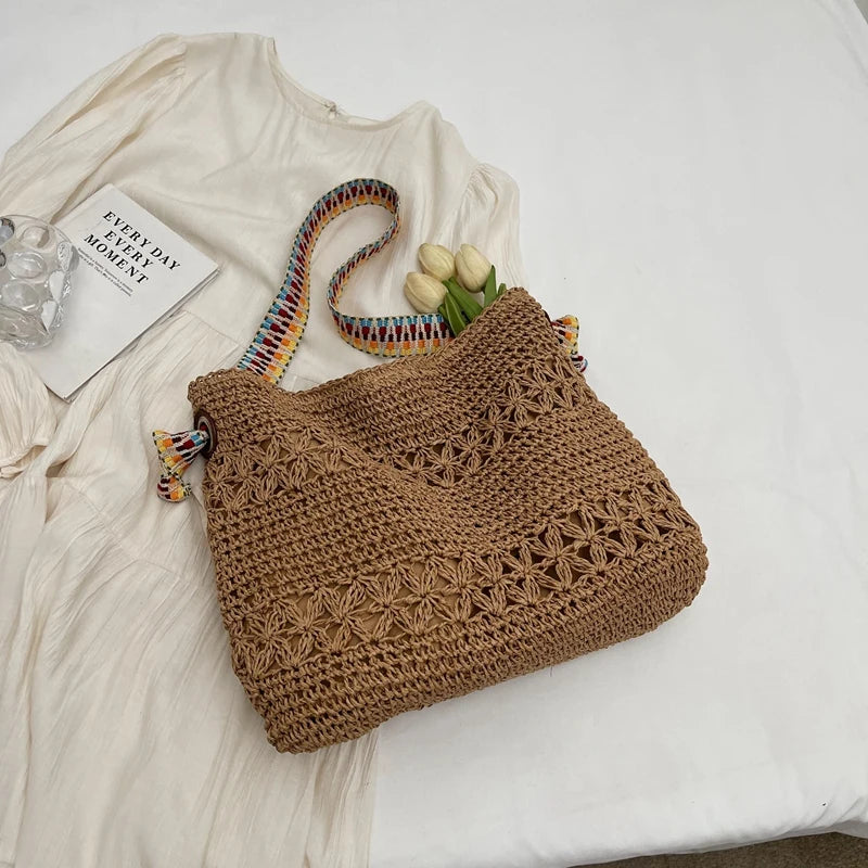 Large Design Straw Shoulder Bags for Women 2024 Y2K Korean Fashion Summer Shoulder Bags Travel Handbags and Purses Beach Bag