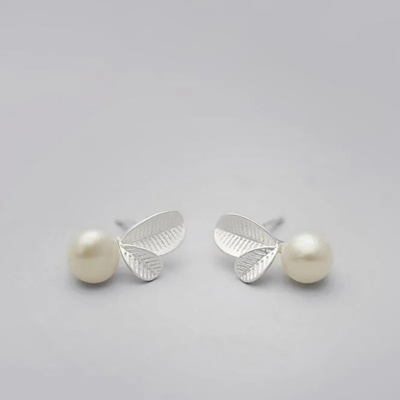New Arrival Temperament Fine Fashion 925 Sterling Silver Jewelry Pearl Sweet Cute Leaves Earrings Female Anti-allergic  E003