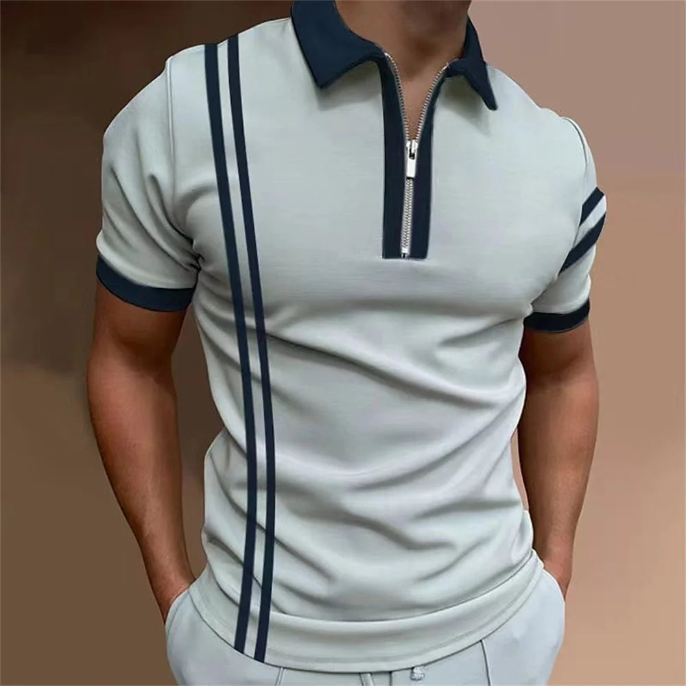 Striped Printed Short Sleeve Polo Shirt Summer Golf Clothing High Quality Tops Simple Men Clothing Loose Oversized Pullover 2023
