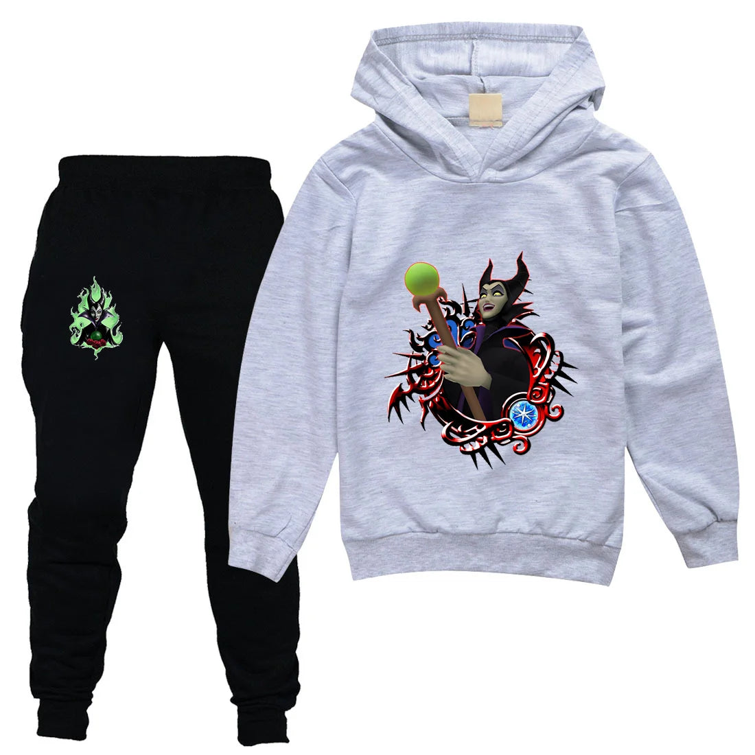Maleficent Kids Sportswear Suits Girls Boys Casual Thin Hoodie Black Pants Teen Chilren Outerwear Clothing Sets