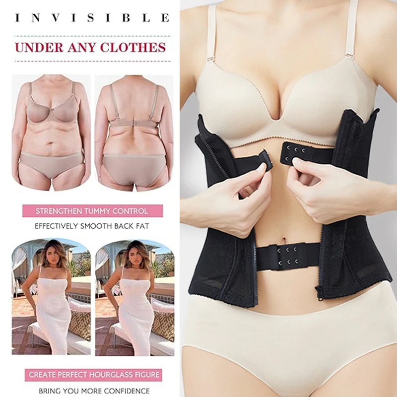 Dimmkof 9 Steel Bones Waist Trimmer Women's Tummy Control Double Buckle Shapewear Breathable Mesh Workout Hourglass Shape Girdle