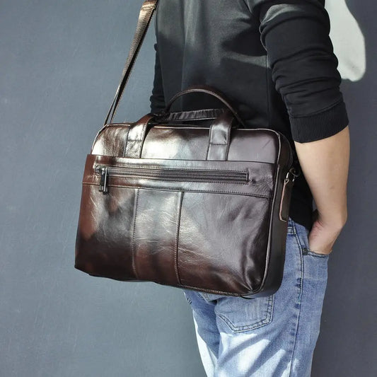 Oil Waxy Leather Coffee Design Business Briefcase 15" Laptop Document Case Fashion Attache Messenger Bag Tote Portfolio 9022-b