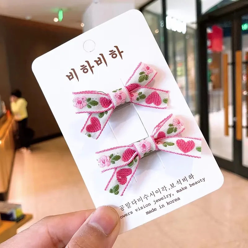 2pcs/lot Children Hair Pins Floral Embroidery Hair Clip Kids Hair Accessories Set Bb Clip Baby Hairgrip Toddlers Girls Barrettes