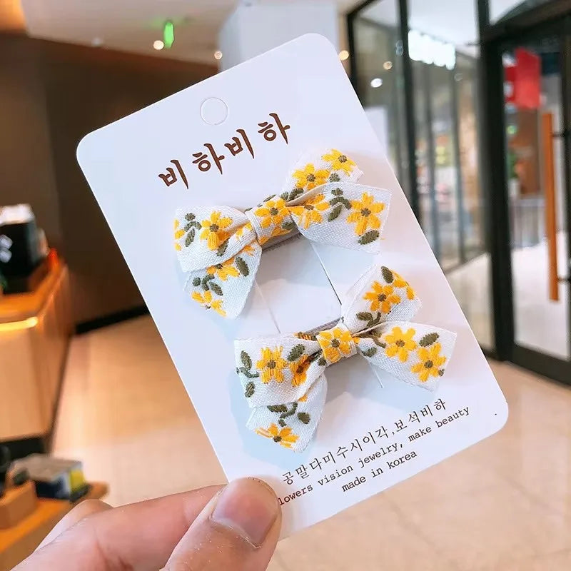 2pcs/lot Children Hair Pins Floral Embroidery Hair Clip Kids Hair Accessories Set Bb Clip Baby Hairgrip Toddlers Girls Barrettes