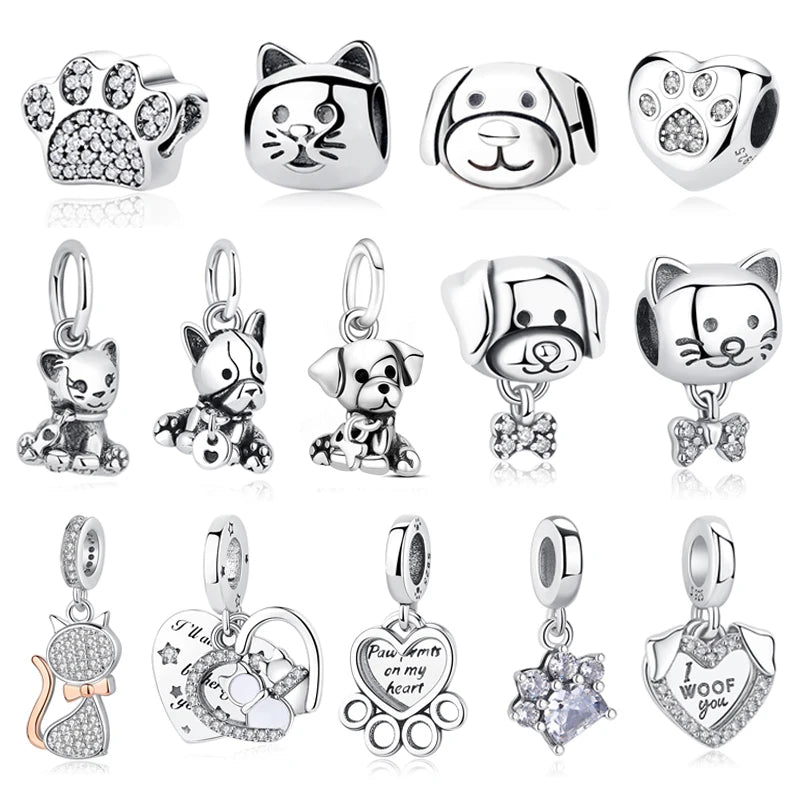 Original Silver Plated Charms For Women Love Pet Dog Cat Paw Print Pendant Beads Fit Pan Bracelets Necklaces DIY Luxury Jewelry