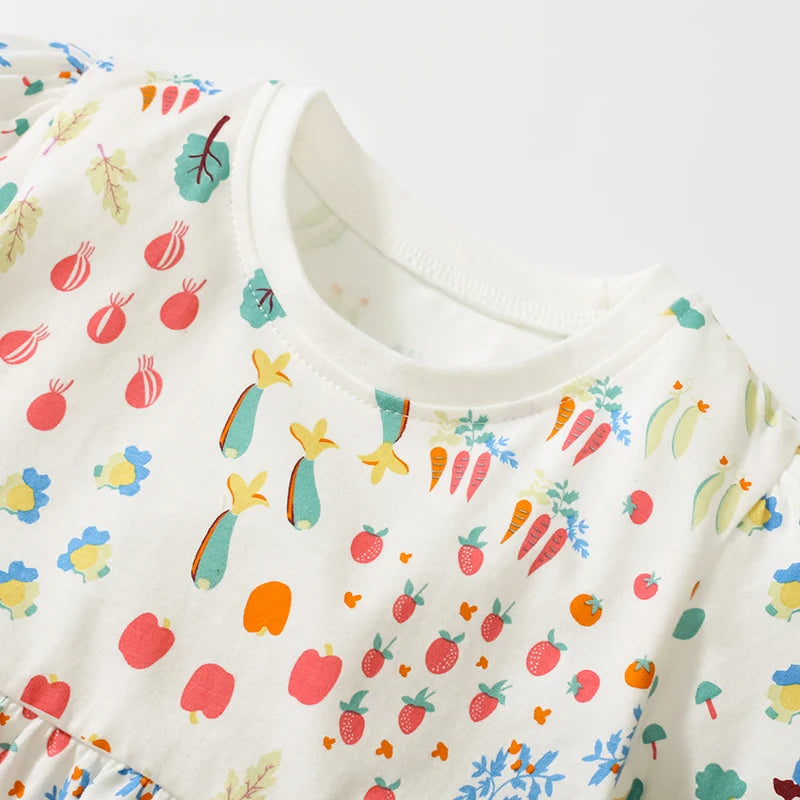Little maven 2024 New Summer Children 's Clothing for Kid Clothes for Baby Girls Cotton Cartoon Vegetable Kids Party Dresses