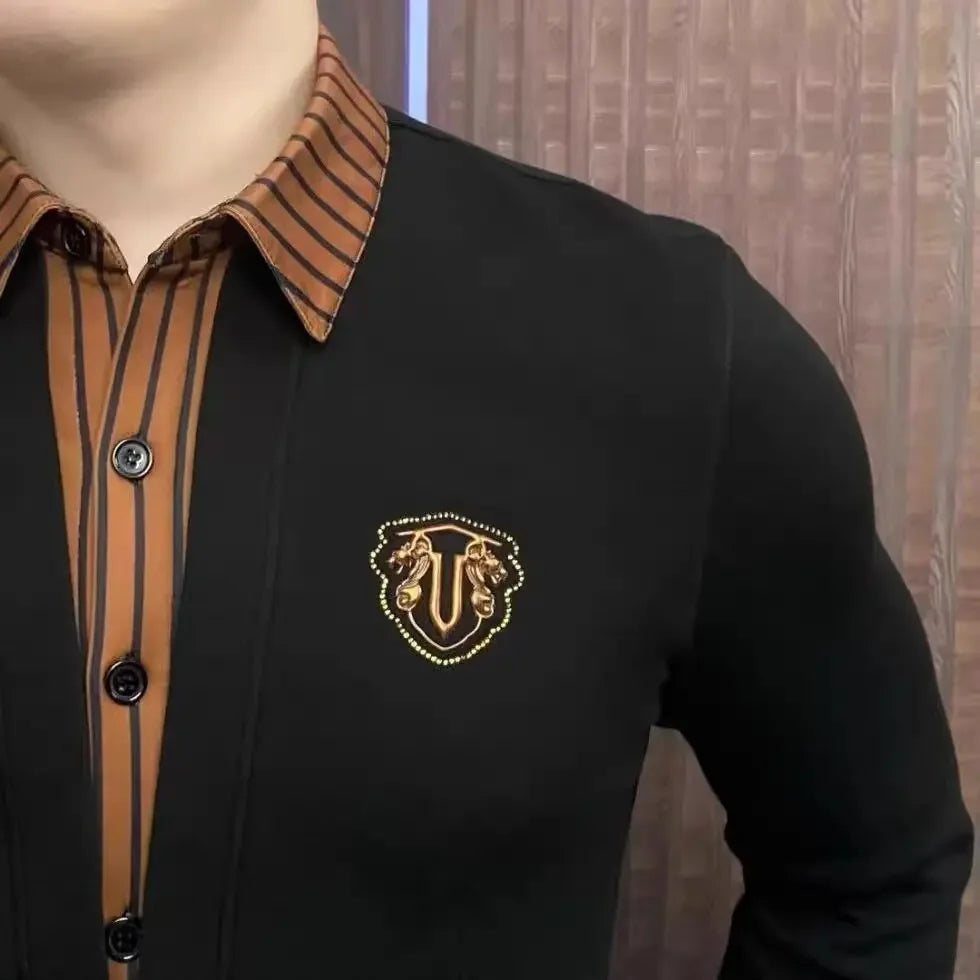 Luxury Shirt Collar Sweatshirts Men Thickened Velvet Business Social Sweatshirts Streetwear Casual Pullover T-shirts Tops 2025