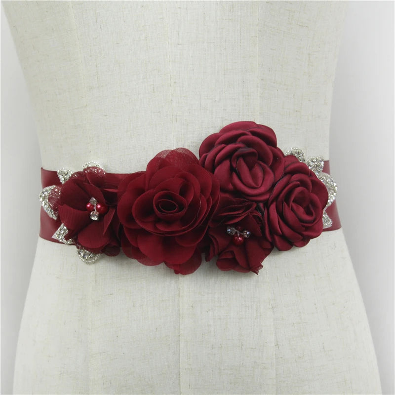 Wedding Belts White Ivory Flowers Pearls Satin Flower Rhinestone Decoration Accessories Elegant Bridesmaids Women Dresses Sash