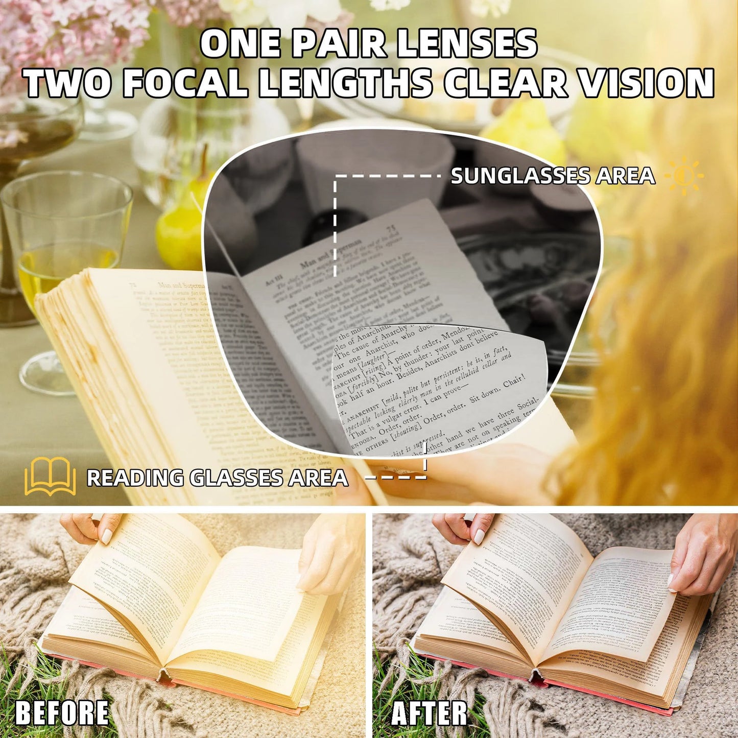 JM Bifocal Reading Sunglasses for Women Fashion Sun Readers Outdoor Reading Glasses UV400 Protection