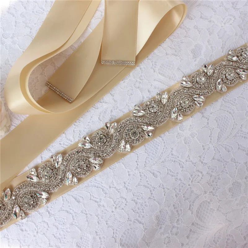 Crystal bridal belt with ribbons, handmade silver wedding belt, cookie patient belt for wedding evening dresses