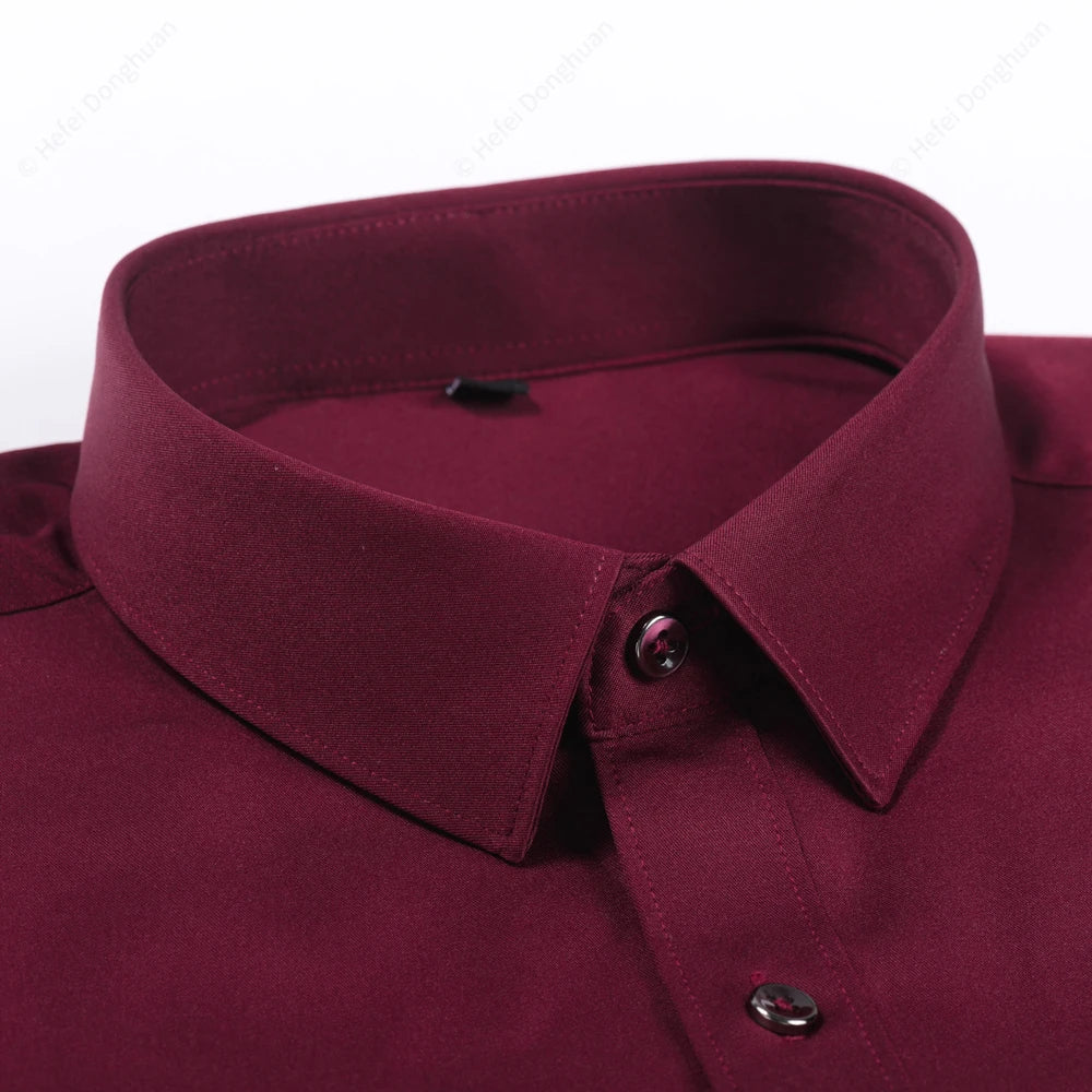Men‘s Long Sleeve Silk-Like Satin Smooth Formal Shirt, Comfort Slight Stretch Wrinkle-Free Regular Fit Solid Color Dress Shirts