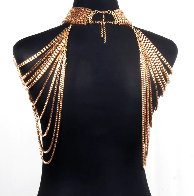 Chran New Stunning Gold Color Body shoulder Chain JEWELRY Necklace Waist  Bikini Harness Dress Decor Slave Chain Jewellry BDC825