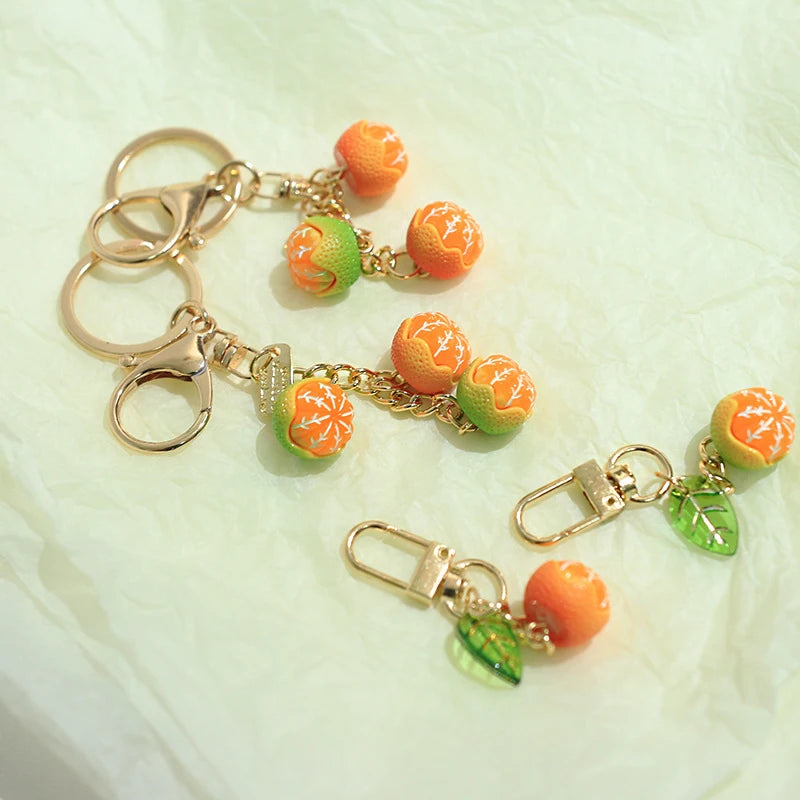 Cute Fruit Keyring Cartoon Simulation Orange Keychain Pendant Bag Earphone Case Phone Pendant Decoration Accessories Gifts