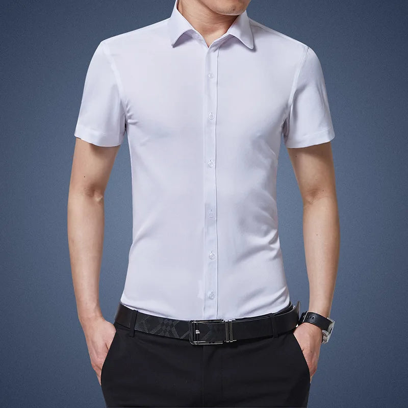 Four Season Non-ironing Regular Fit Business Casual Long Sleeve Shirt Anti-Wrinkle Solid Color Male Social Formal Shirts