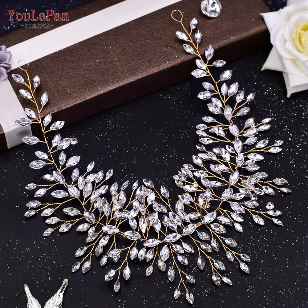 TOPQUEEN Wedding Headband Leaf Bridal Headpiece Woman Hair Accessories Jewelry Handmade Bride Headdress Pageant Tiara HP411