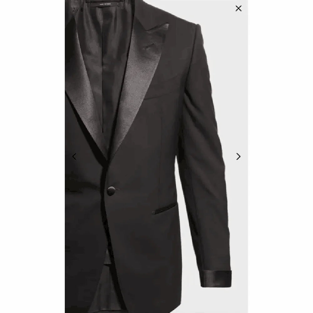 Fashion Black Men Suits 2 Pieces Peaked Lapel Slim Fit Casual Overcoat Formal Business Daily Tailored Set