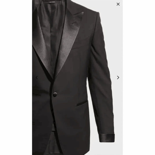 Fashion Black Men Suits 2 Pieces Peaked Lapel Slim Fit Casual Overcoat Formal Business Daily Tailored Set