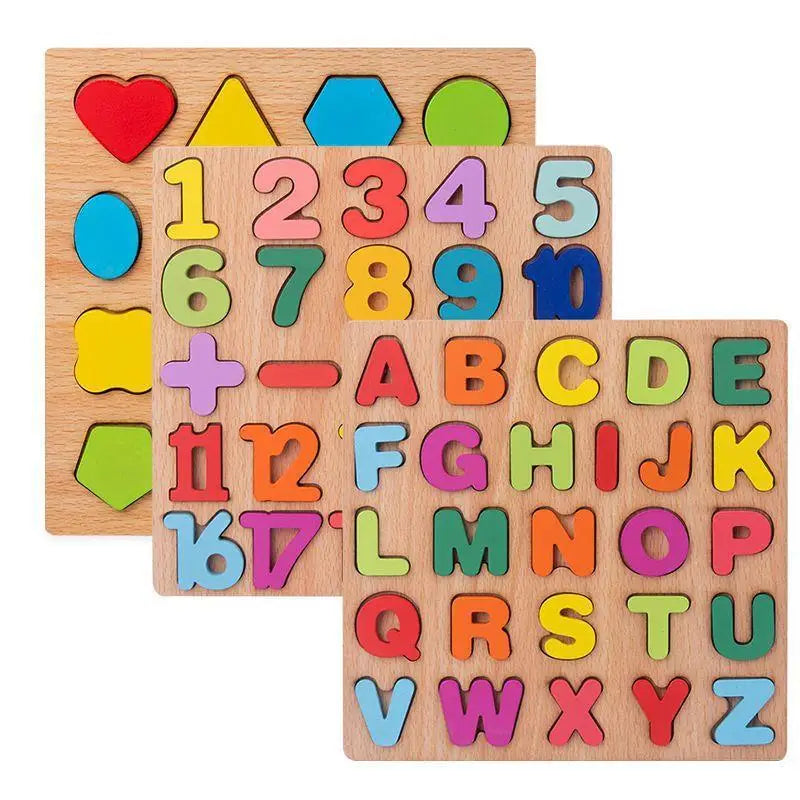 Colorful Alphabet Number Wooden Puzzles Kids Intelligent Matching Game Preschool Children Early Educational Toys