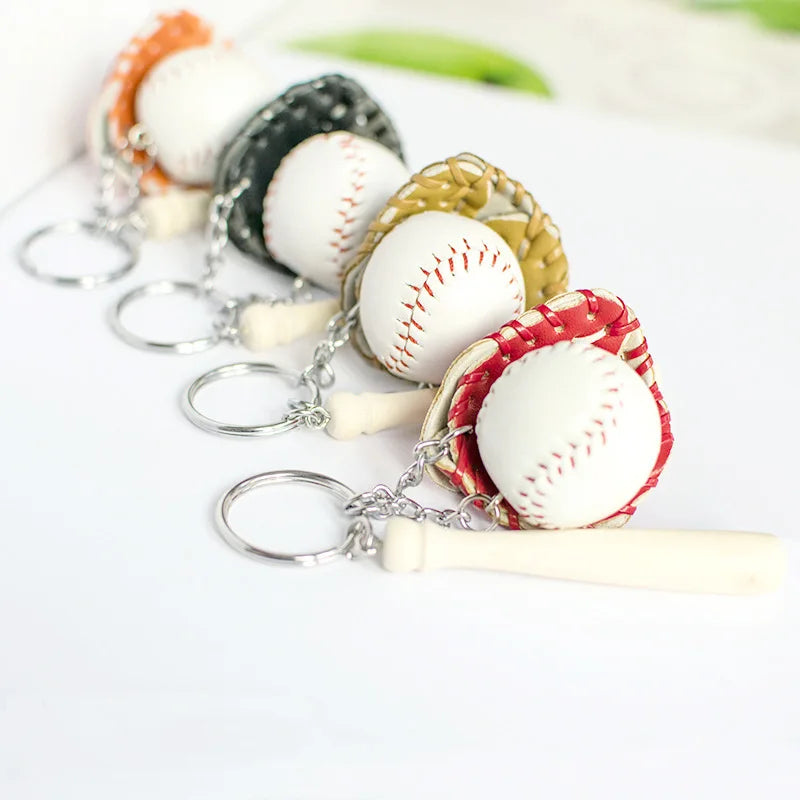 Creative Baseball Three-Piece Baseball Glove Wooden Key Chain Sports Car Key Ring Gifts For Men And Women Gifts For Men