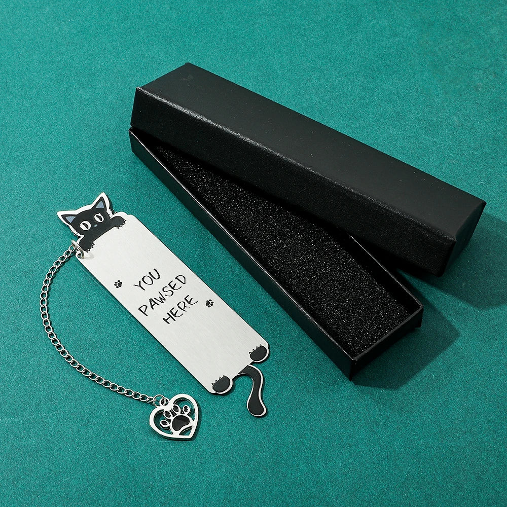 Cute Kitten Bookmark: "You Stop Here" - Stainless Steel Pendant - Perfect Gift for Cat Enthusiasts and Book Enthusiasts