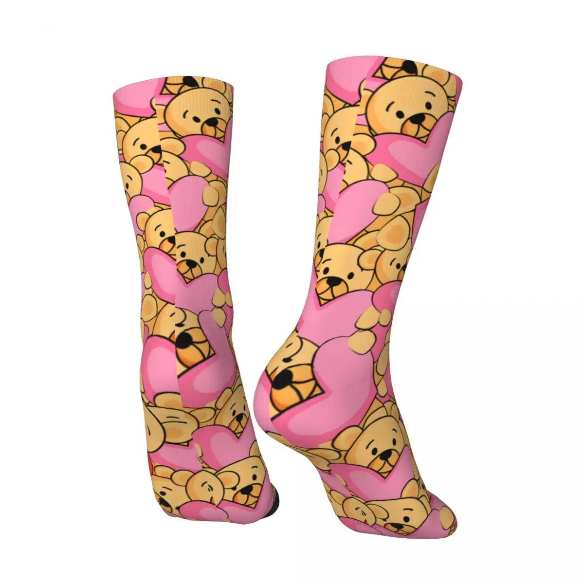 Funny Men's Socks Valentines Day Seamless Design Retro Harajuku Teddy Bear Hip Hop Seamless Pattern Crew Crazy Sock Gift Printed