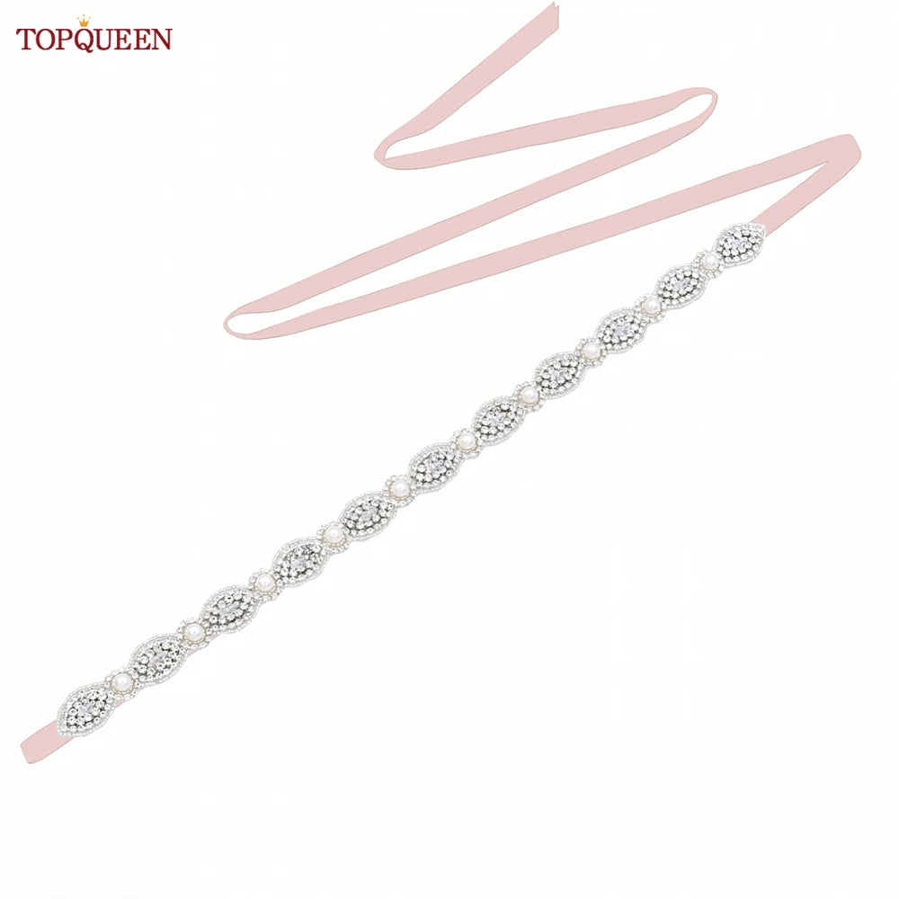 TOPQUEEN Bridal Belt Pearls Crystal Decoration Sash for Women Ladies Wedding Evening Party Dress Gown Applique Handmade  S435