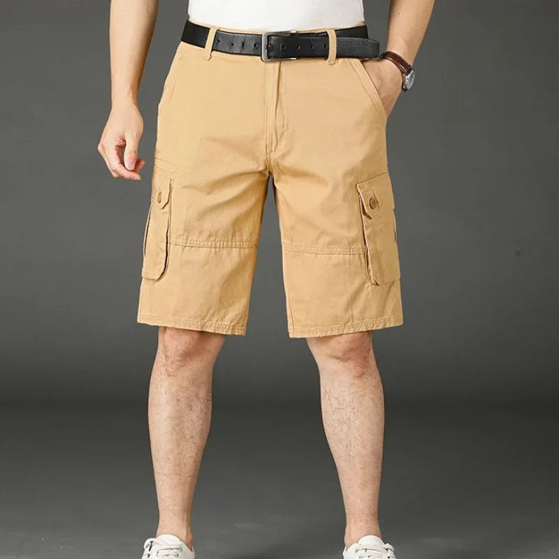 Male Bermuda Short Pants Button Khaki Solid Men's Cargo Shorts Streetwear Wide Vintage Baggy Harajuku Loose 2024 Fashion Cotton