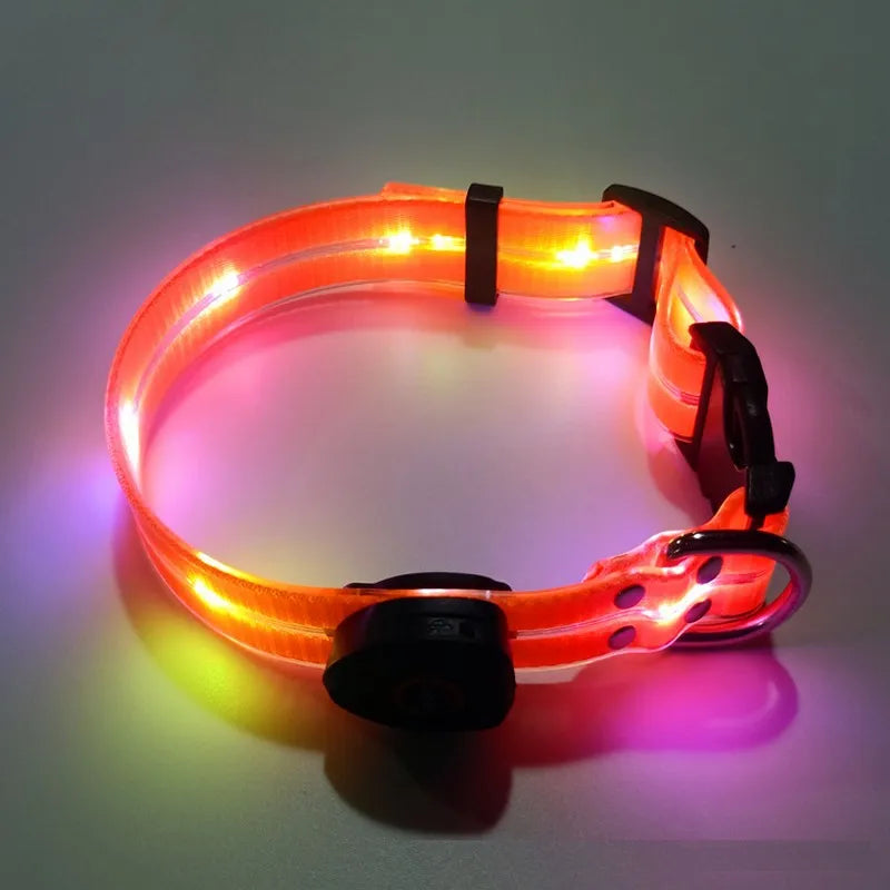 Light Up Dog Leash With Collar Set Waterproof PVC Rope USB Rechargeable Glow In The Dark Visiable Safety Night Walking