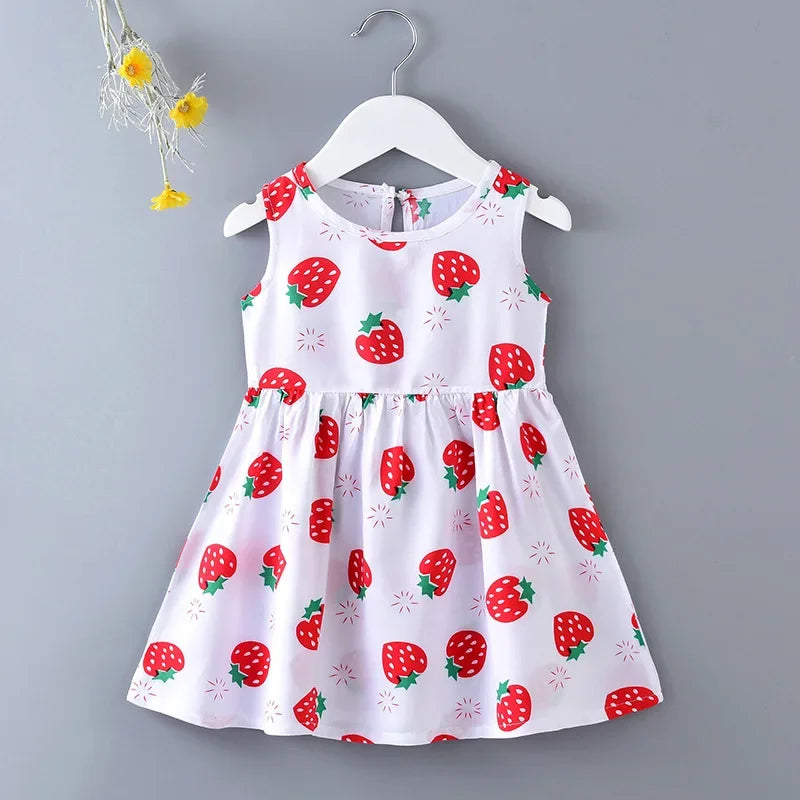 Girls Summer Dress Sleeveless Cute Print