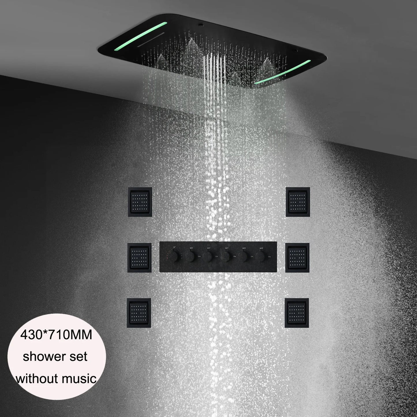 Bathroom Accessories Ceiling Black Shower Set LED Rain Showerheads System 5functions Thermostatic Valve Faucets Massage Body Jet