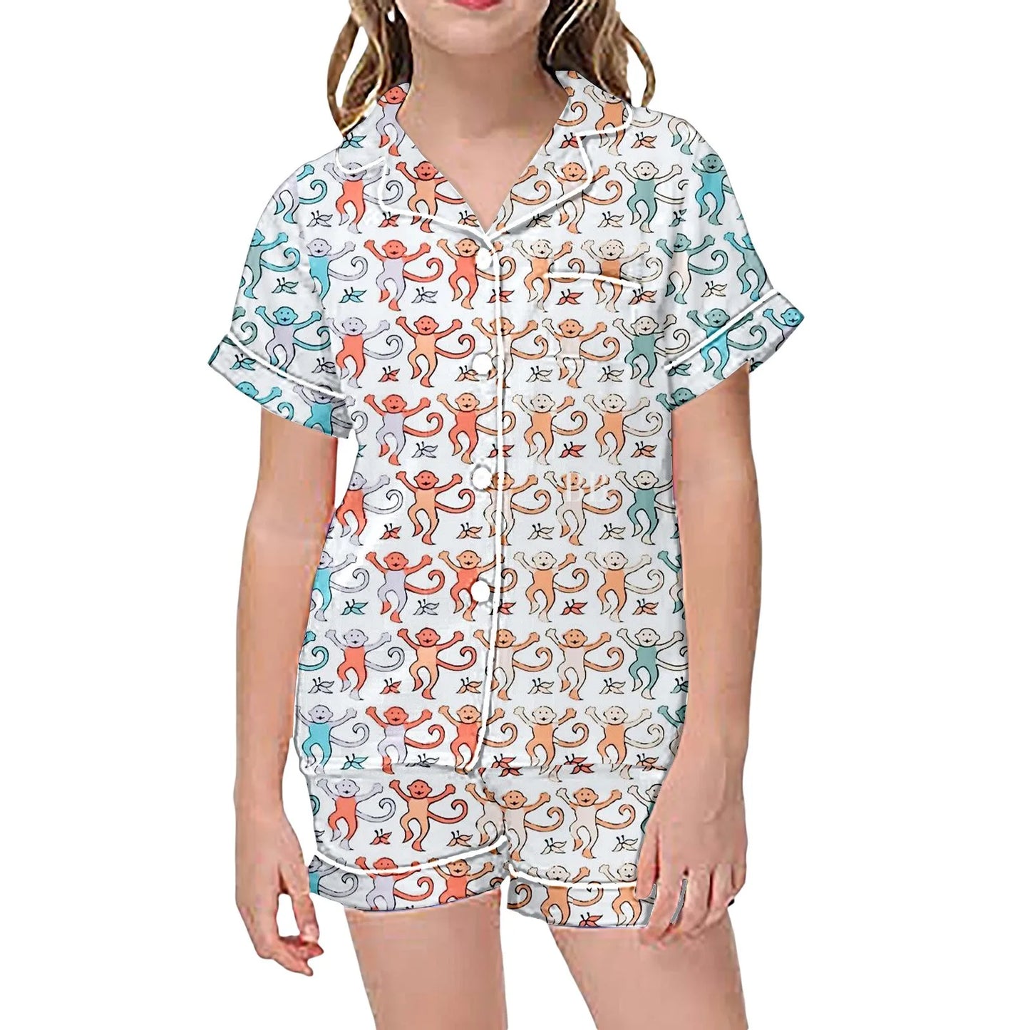 Cute Roller Monkey Print Pajama Short Sleeve Shirt And Shorts Pajama Set Sleepwear 2 Piece Set Pajamas For Kids Children Graphic