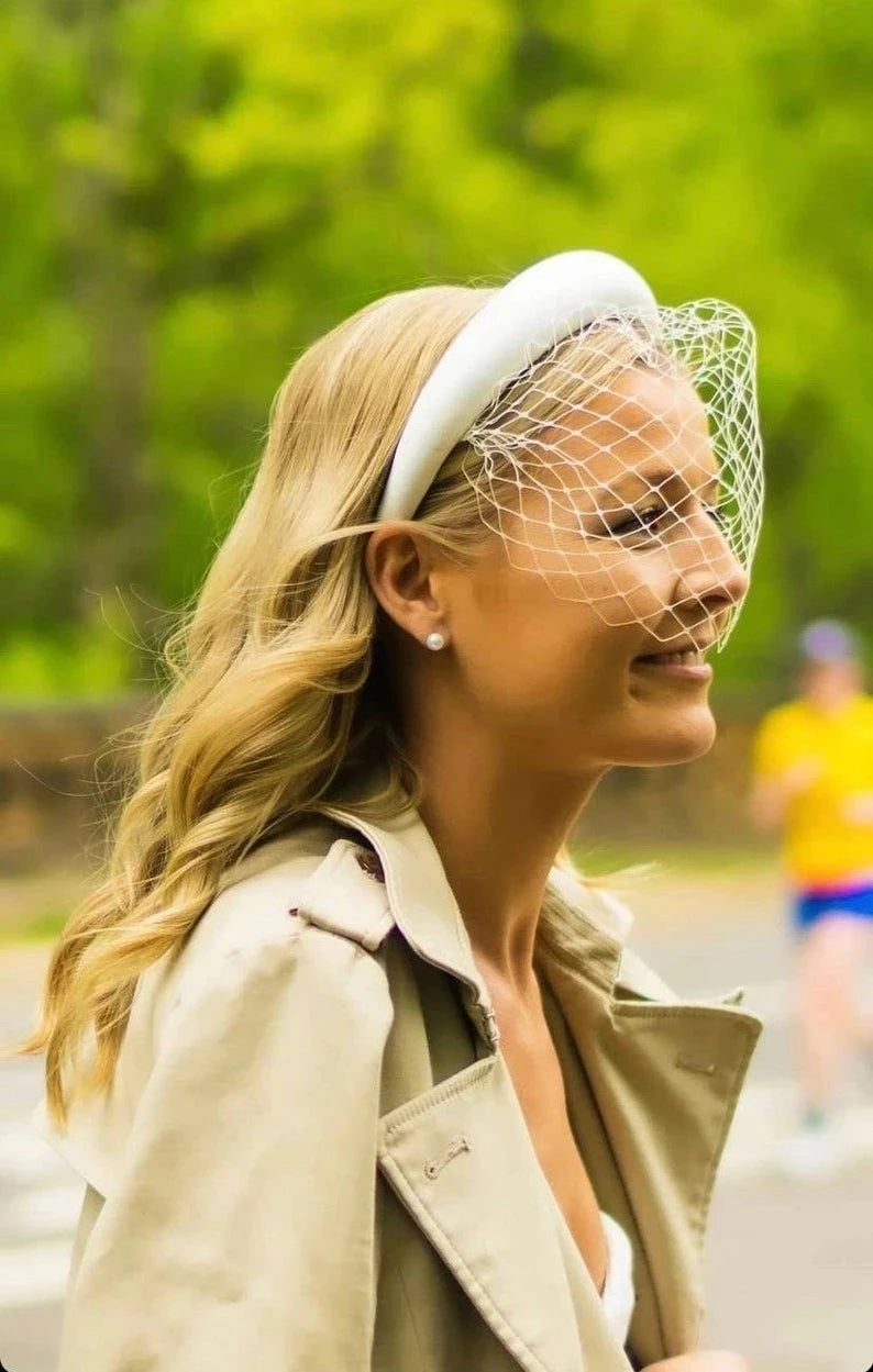 White Headband Veil for Bridal Crystal Birdcage Black Face Net Mask Hair Jewelry Accessories Veils Charming Wedding Fascinators