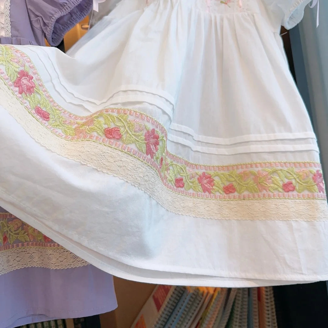 Girls Casual Dresses French Round Collar Pleated