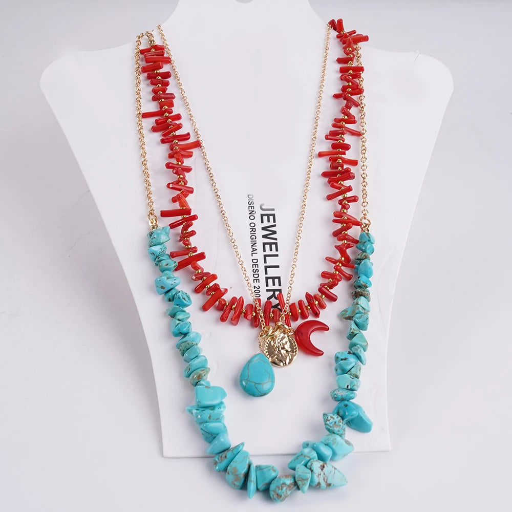 Bohemian Irregular Natural Stone And Coral Necklace Set for Spring And Summer With Necklace And Accessories For Women