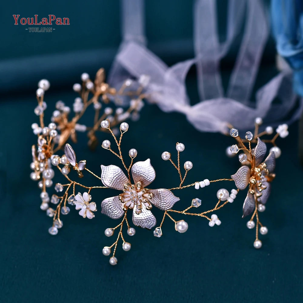 YouLaPan Wedding Dress Belt Alloy Floral Bridal Sash Belt Crystal Wedding Belts Bridal Ribbon