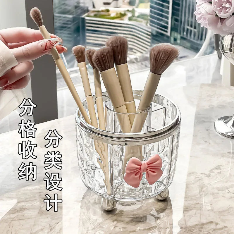 Makeup Storage Case Rotating Dustproof Makeup Brush Storage Container Pen Brush Bucket Dresser Desktop Lipstick Storage Rack