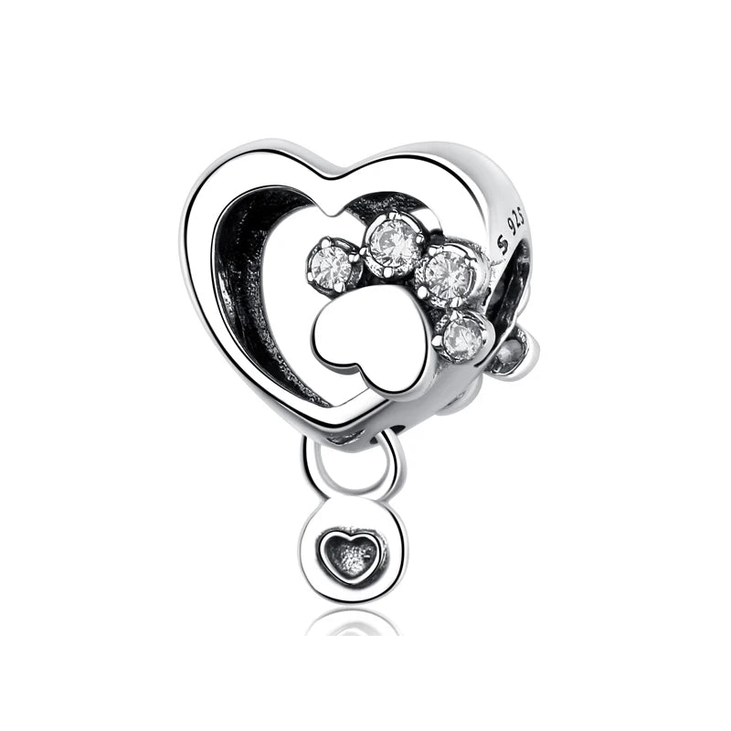 Original Silver Plated Charms For Women Love Pet Dog Cat Paw Print Pendant Beads Fit Pan Bracelets Necklaces DIY Luxury Jewelry