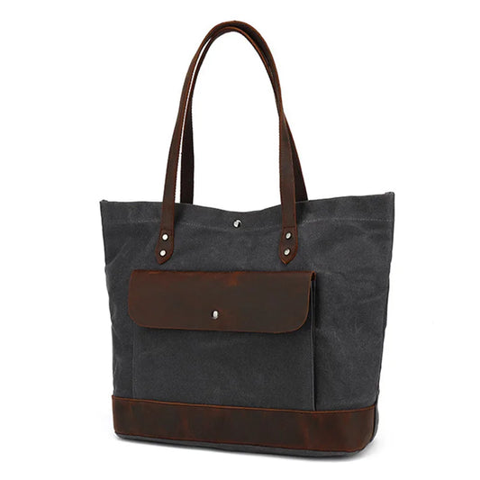 Casual Oil Wax Canvas With Genuine Leather Women's Handbag Waterproof Tote Bag Shoulder Messenger Shopping Bag Storage Bags