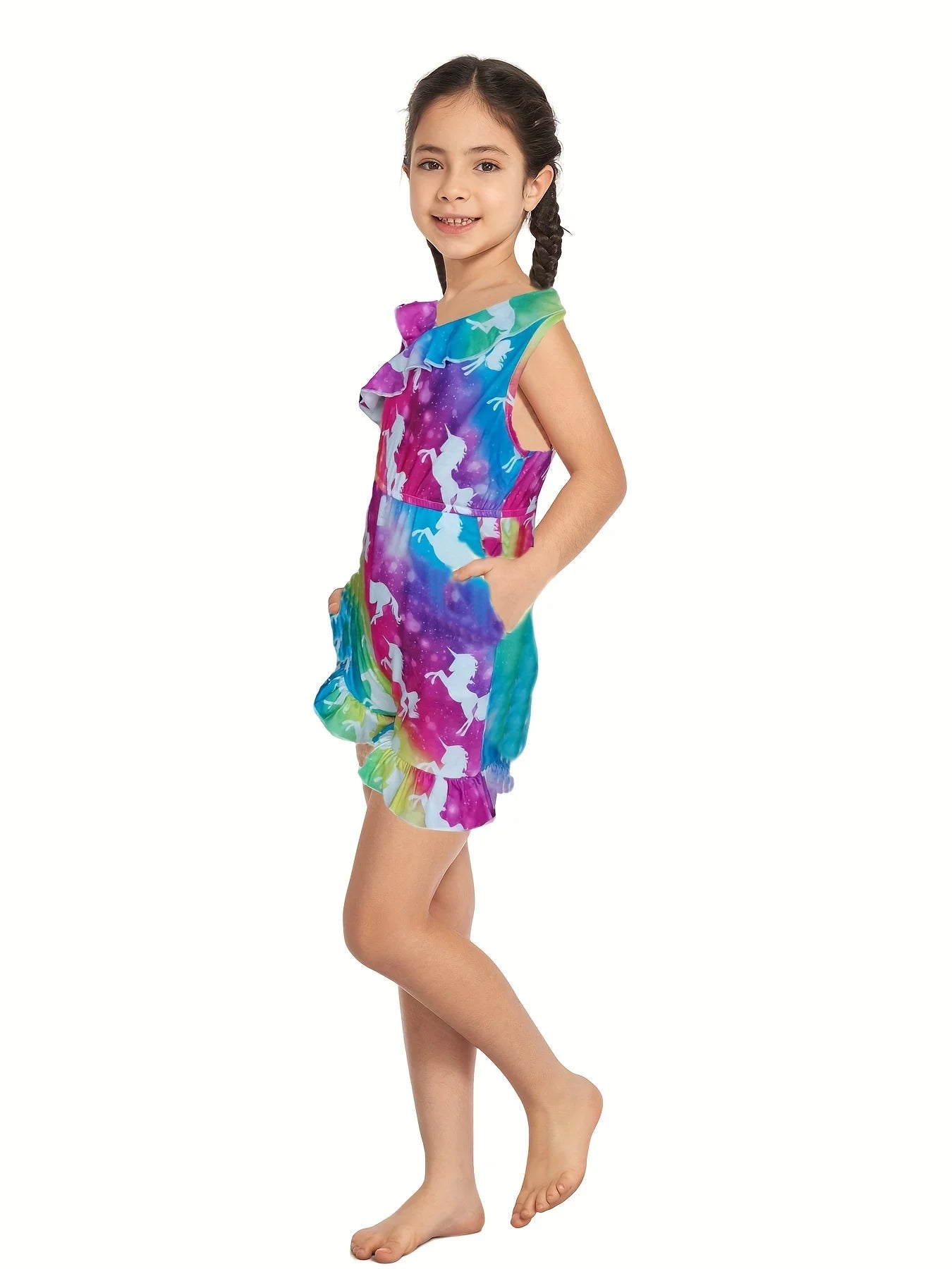 Cutest Girl Floral Printing Jumper With Pockets Unicorn Flutter Ruffle Casual Everyday Wear Clothes