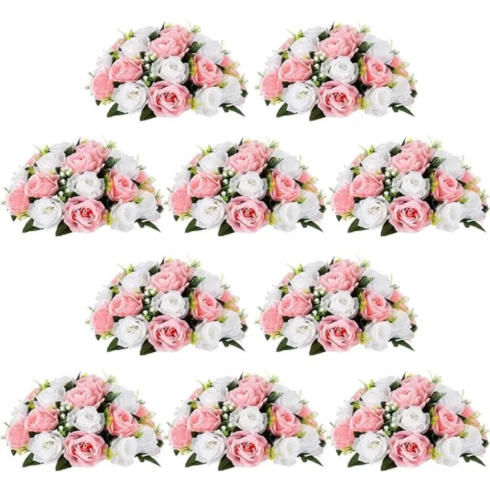 Wedding Artificial Flower Decorations, 10 Pieces of 13.8 Inch Diameter Blue and White Silk Fake Rose Dining Table Decorations