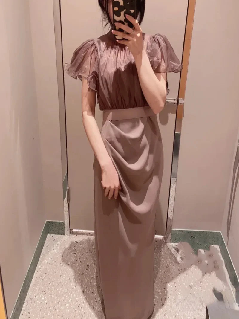 Neploe Ruffled Perspective Top+pleated Slim Waist Strap Dress Japanese 2024 Summer Conjunto Femenino Womens Two Peice Sets