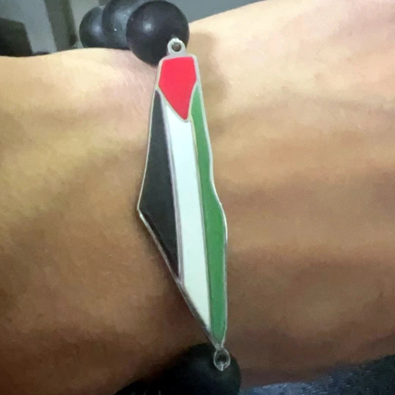 سوار من الخرز الفلسطيني من HNSP للرجال بسلسلة يد من الفولاذ المقاوم للصدأ مع قلادة على شكل خريطة فلسطين وسلسلة إكسسوارات مجوهرات 